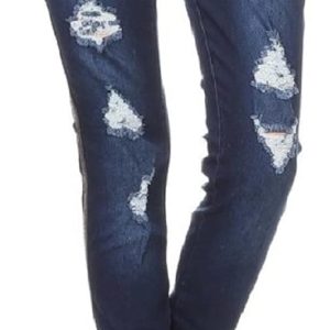Women’s Stretch Denim Pull On Jeans with Pockets – Ripped Distressed Elastic Waist Jeggings Skinny Denim Pants