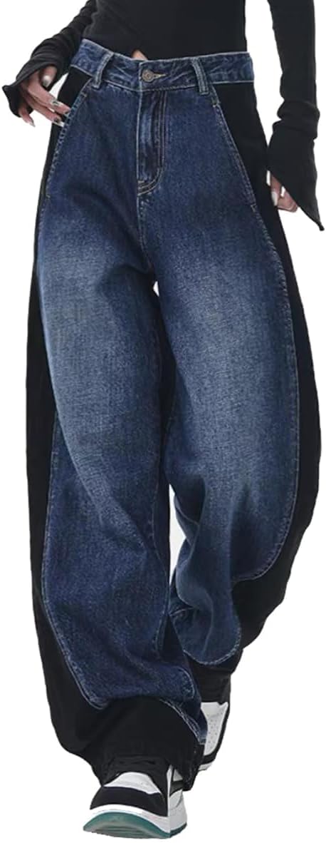 Women Baggy Jeans Mid-Low Waist Boyfriend Streetwear Vintage Jeans Wide Leg Denim Pants - Image 2
